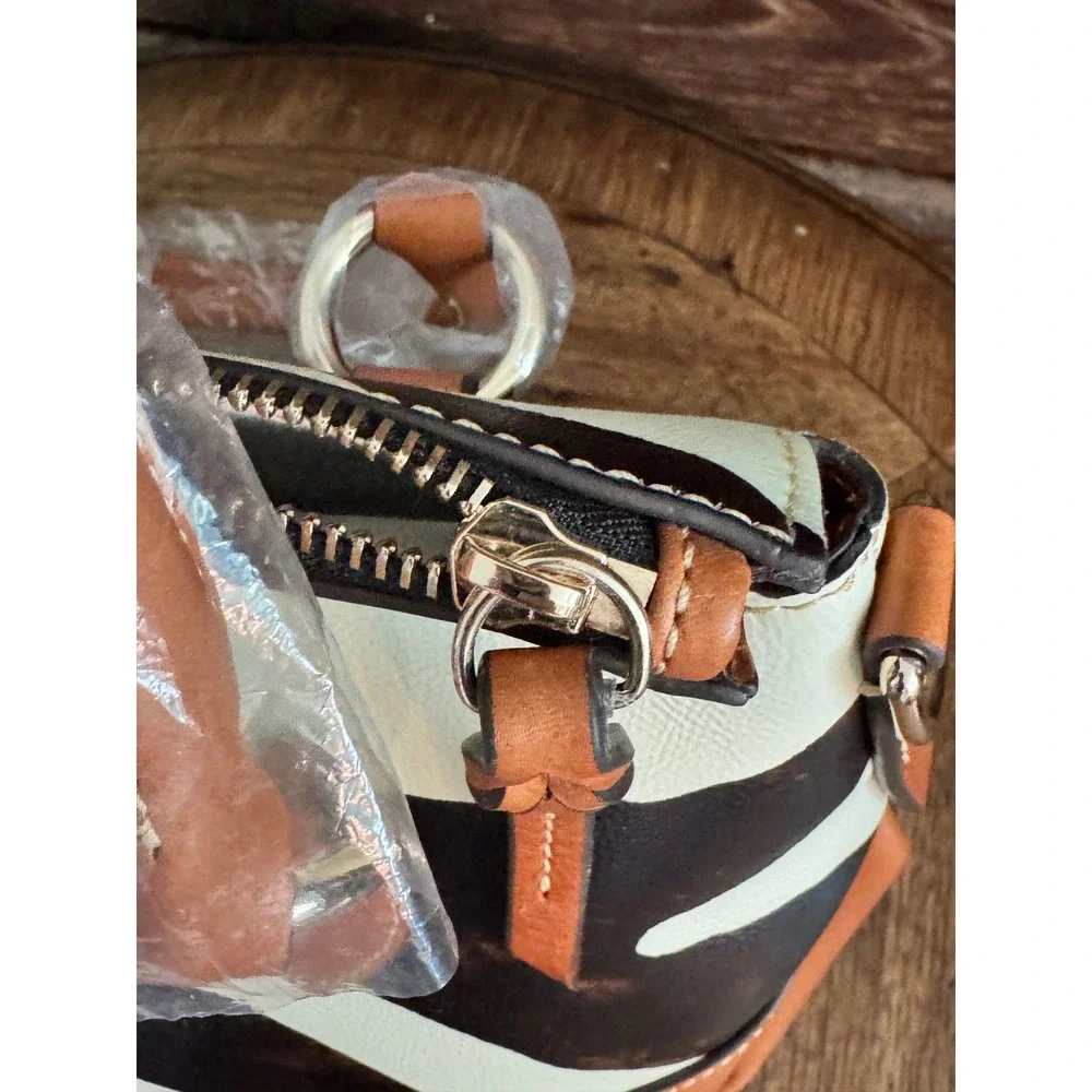Dooney & Bourke Zebra Print Satchel Bag Tan Leather Trim NWT V1233052